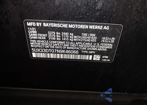 2022 BMW X4 xDrive30I z USA, uszkodzony, nr VIN 5UX33DT07N9K46066